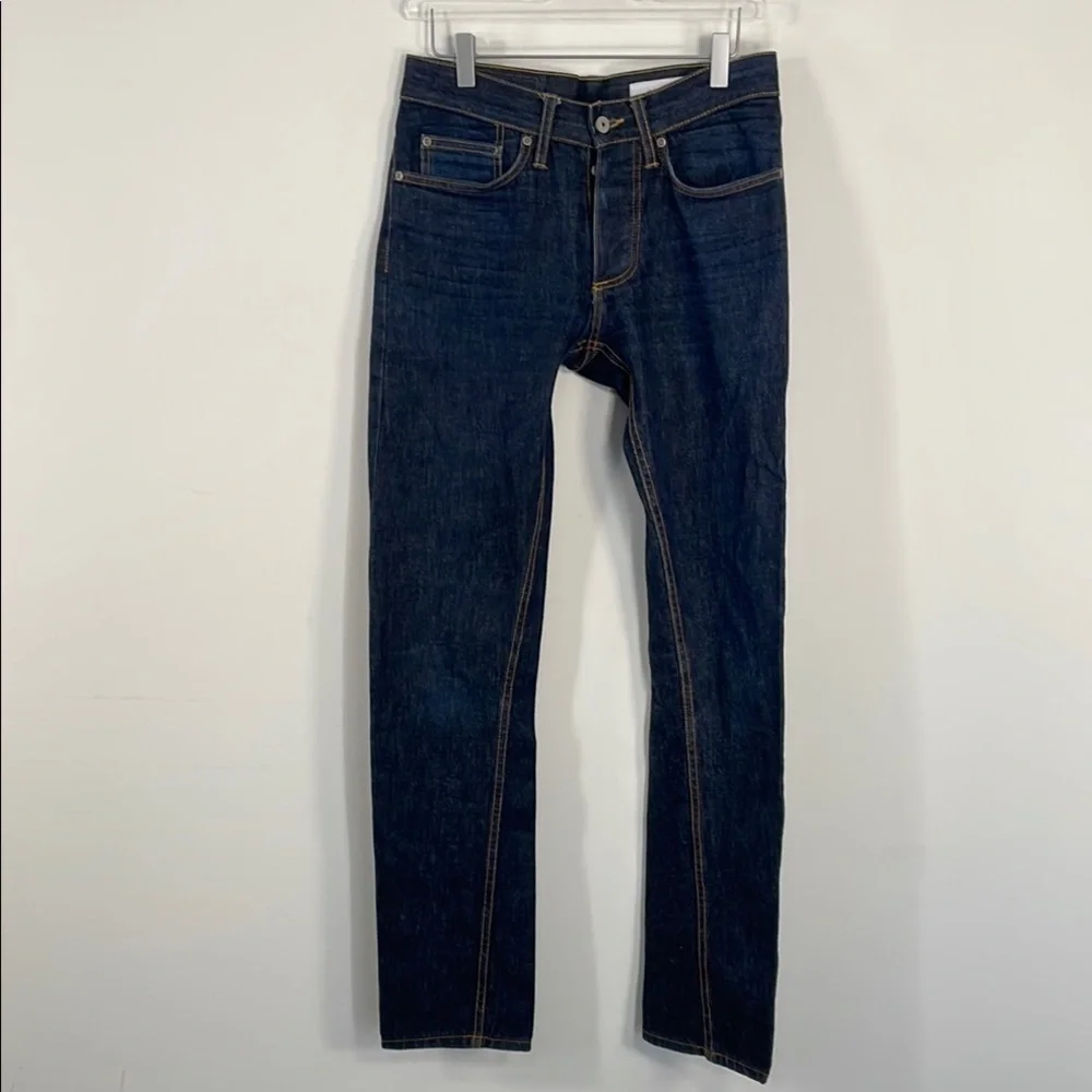 Gustin Mens Slim Fit Raw Denim Indigo Jeans Size 29 Made in USA Button Fly